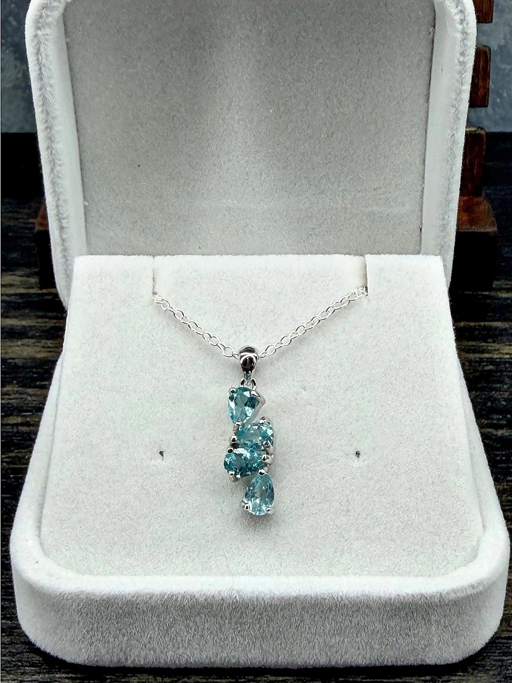 Stunning Natural 1.60CT Blue Apatite Pendant Necklace 925 Sterling Silver 18”